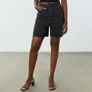 OAK + FORT long denim short 31 washed black distressed organic cotton shorts